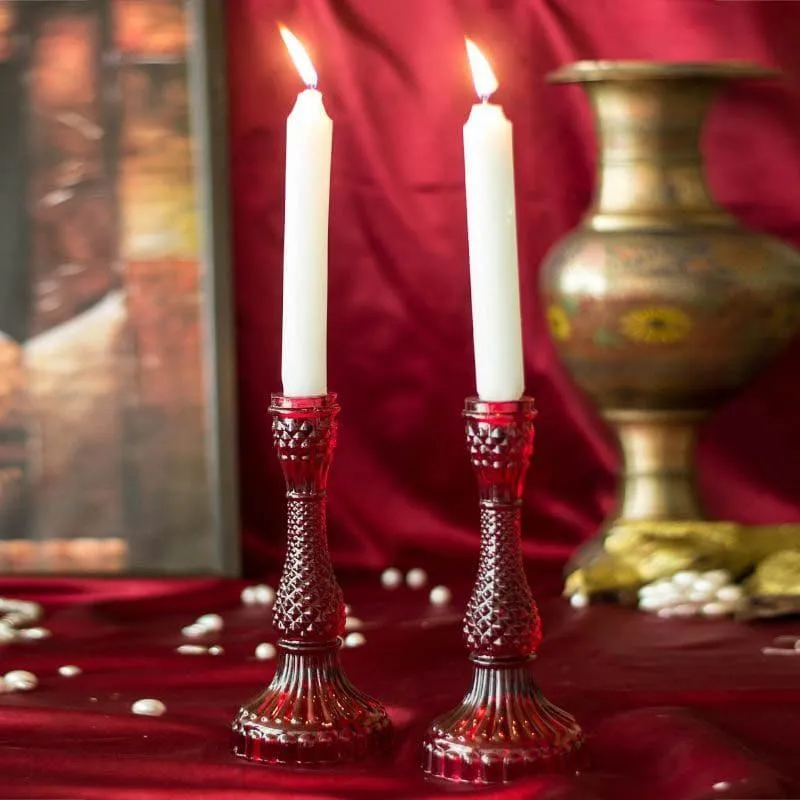 Roxxy Glass Candle Stand (Red) - Set Of Two media 3