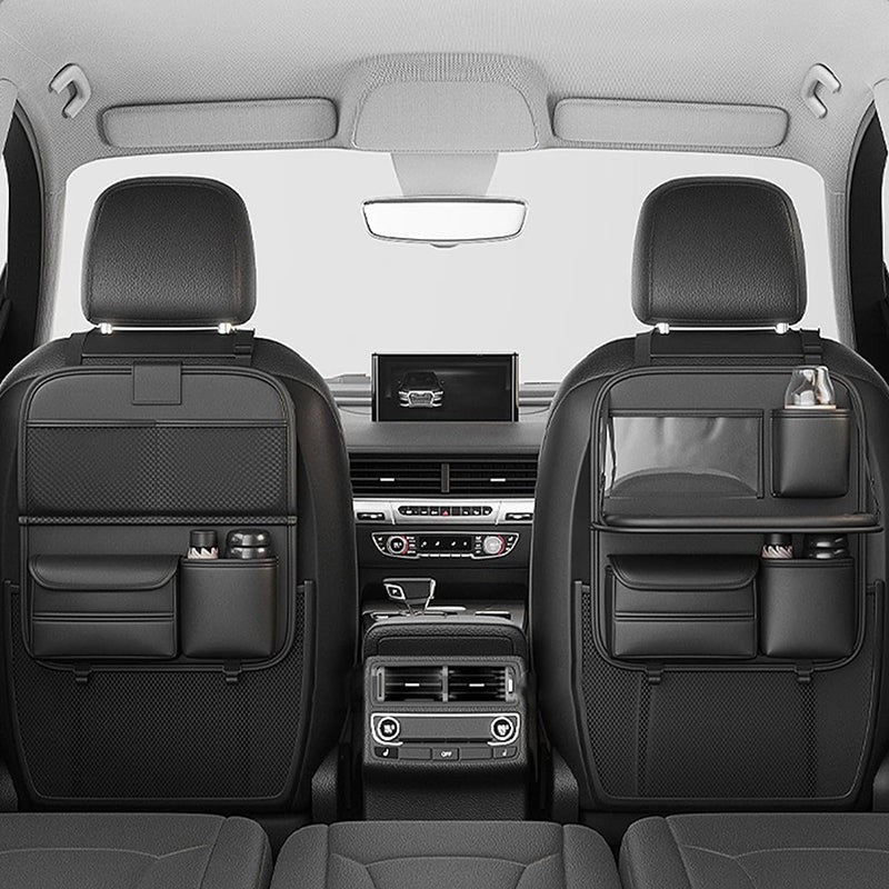 Sleek Seat Leather Car Seat Organizer With Foldable Tray - Dark Grey media 5