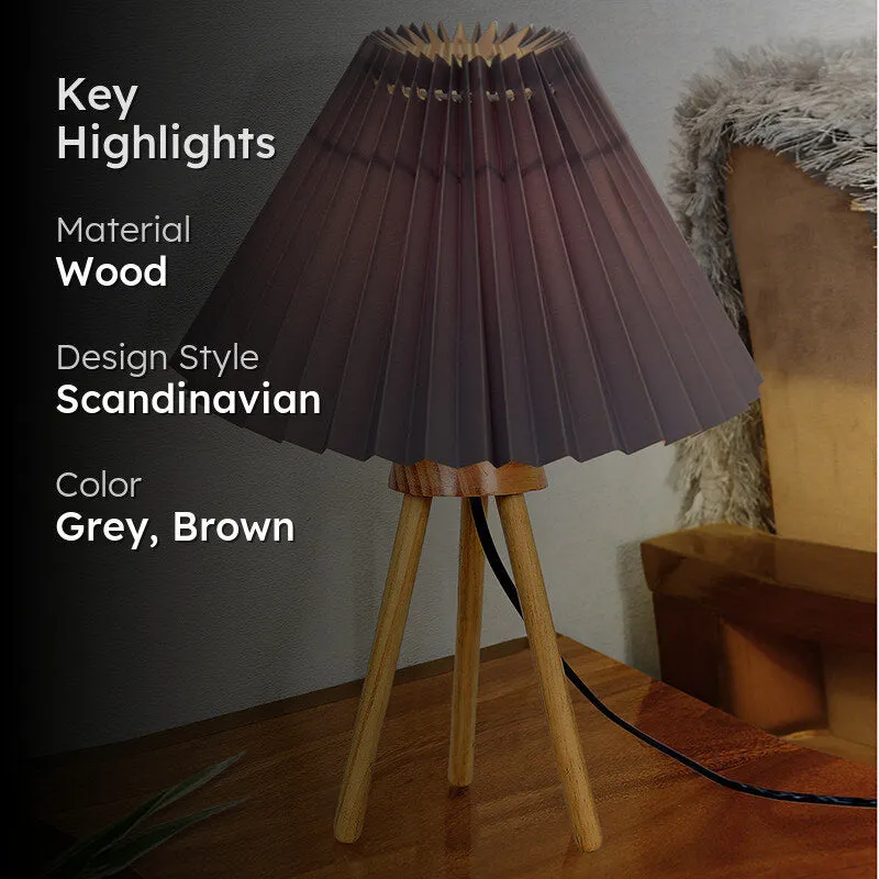French Pleat Tripod Wooden Table Lamp - Grey,Brown media 2