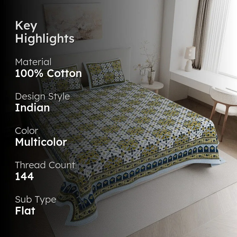 DesignNest Cotton Bedsheet (Green) - 144 TC media 2