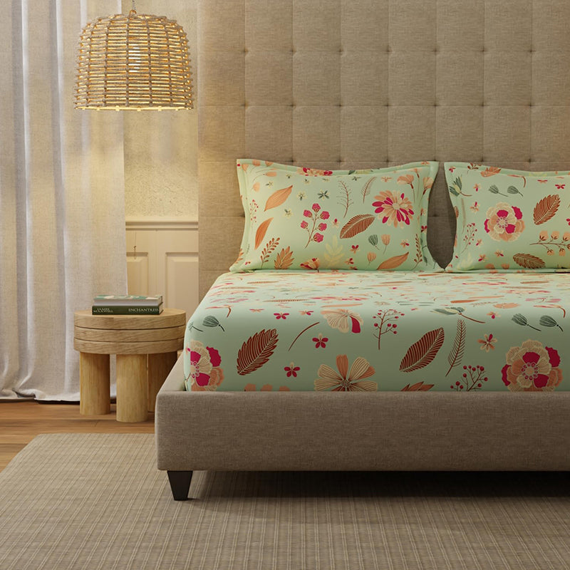 Urban Space Florence Sage Green Cotton Bedsheet - 200 TC media 3