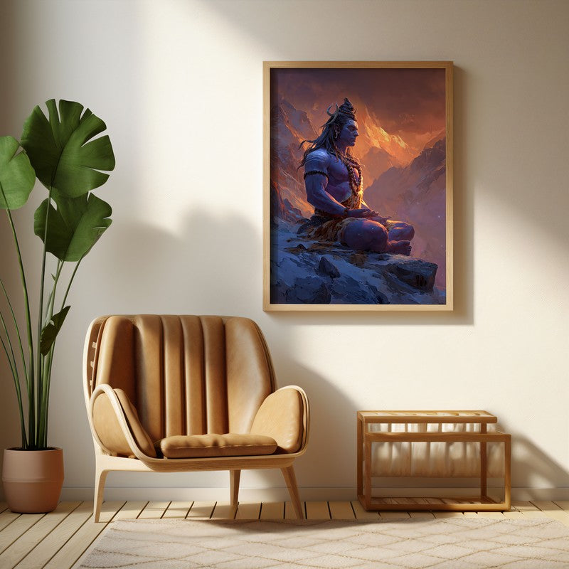 Mahadev in Deep Trance I Archival Paper Wall Art - Natural Brown Frame