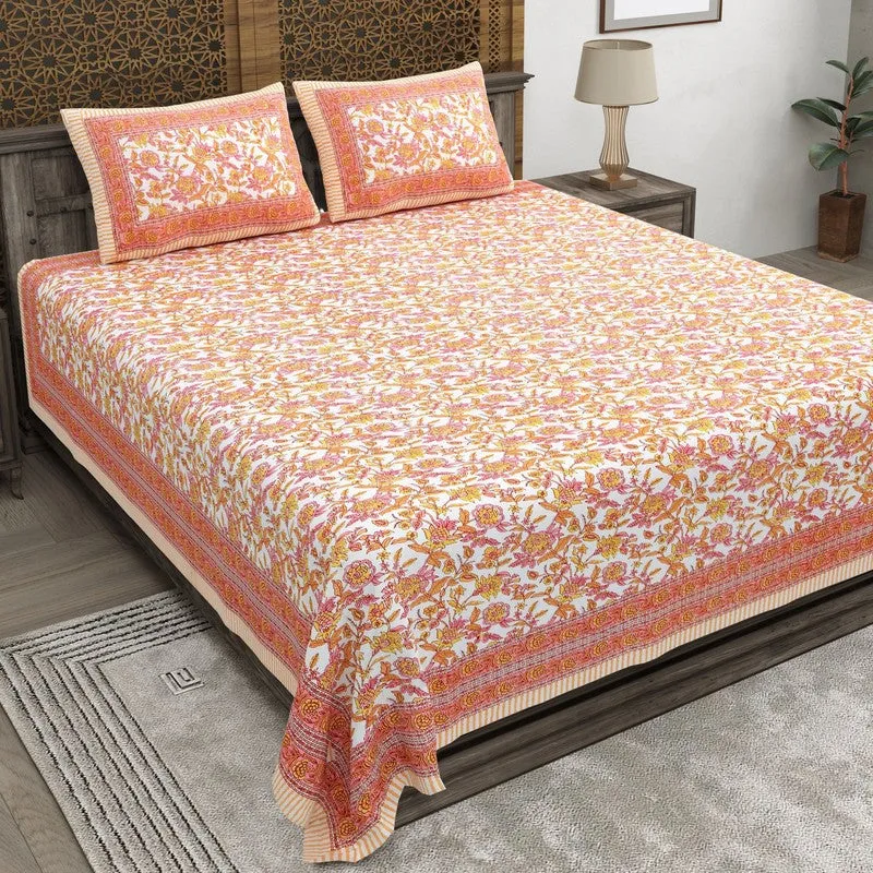 Styleza Cotton Bedsheet (Orange,White) - 240 TC media 1