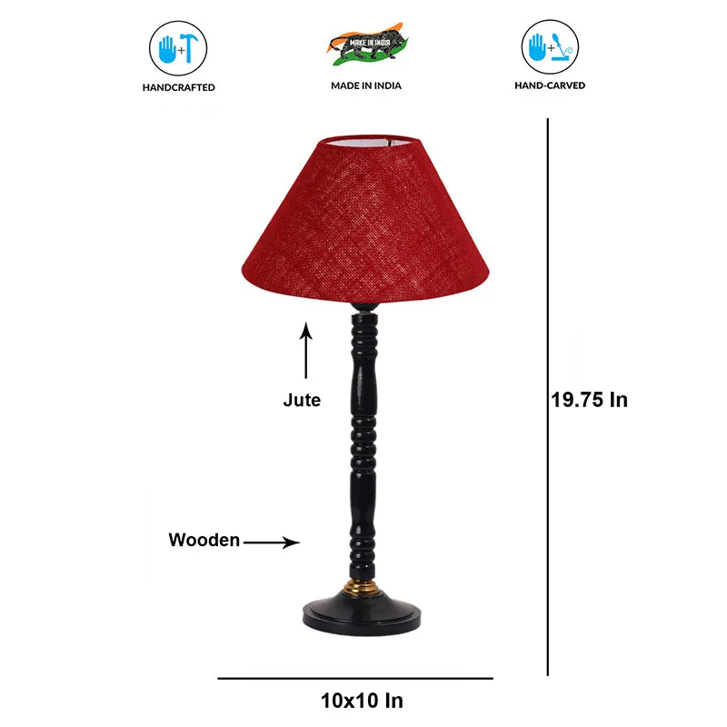 Loft Gleam Table Lamp With Carved Wooden Base - Maroon,Black media 4