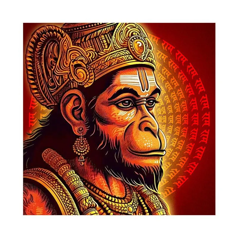 Hanuman Spiritual Canvas Wall Art with Frame - Red media 4