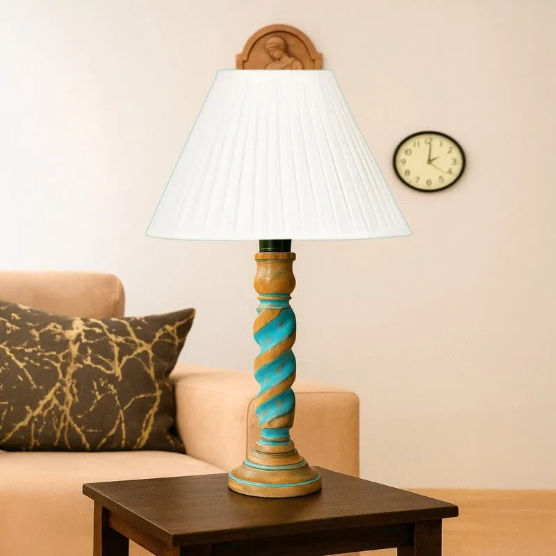 Elara Velor Wooden Table Lamp - OffWhite media 4