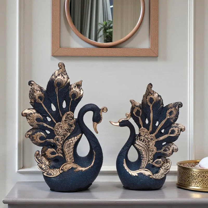 Regal Peacock Polyresin Showpiece (Blue) - Set Of Two media 1
