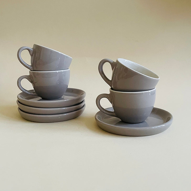 Blush & Brew Ceramic Cup & Saucer (Grey/100 mL Each) - Set of Four media 3