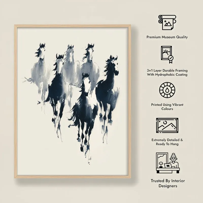 Rustic Horse Family Wall Painting With Brown Frame media 10