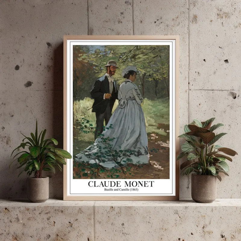 Bazille and Camille, 1865 - Claude Monet Archival Canvas Wall Art - Natural Brown Frame media 4