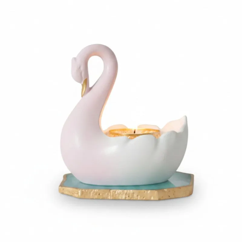 Swan Shaped Resin Tea Light Candle Holder - Green media 6