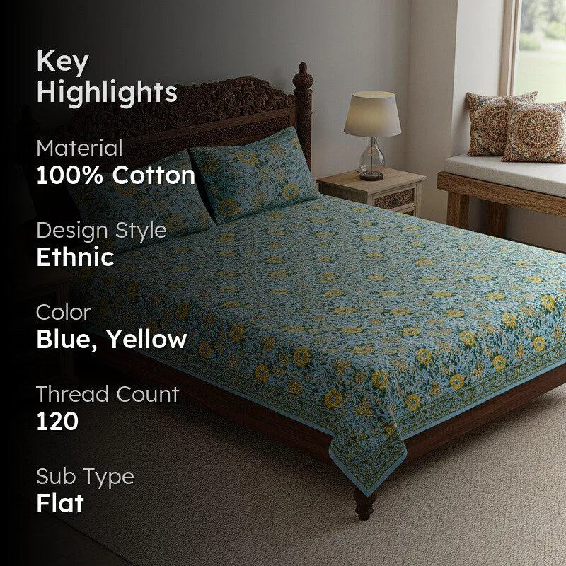 Alderidge Floral Printed Cotton Bedsheet (Yellow) - 120 TC media 2