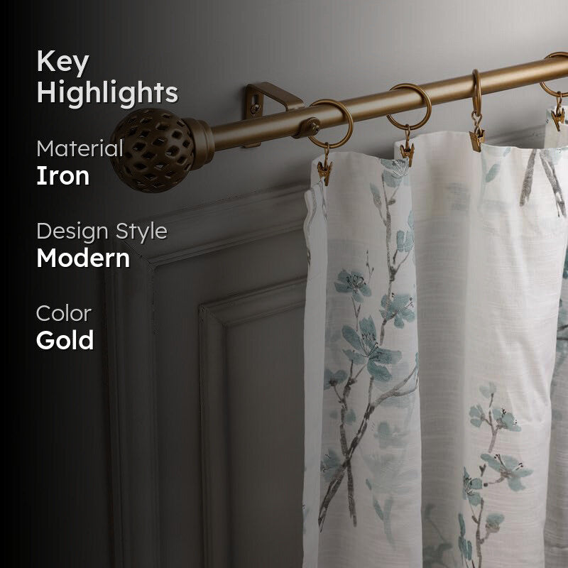 Ornetta Extendable 1" Single Curtain Rod With Round Finial & Brackets (Gold) media 2
