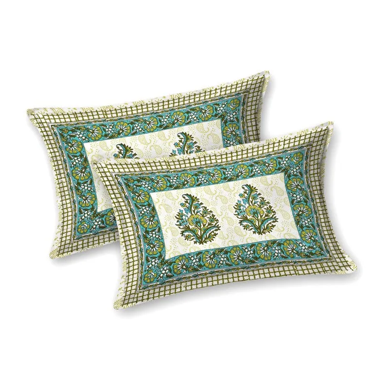 Vineel Cotton Bedsheet (Green,Off White) - 240 TC media 4