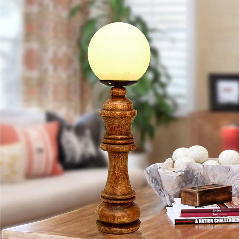 Chess Queen Wooden Table Lamp - Brown,White media 3