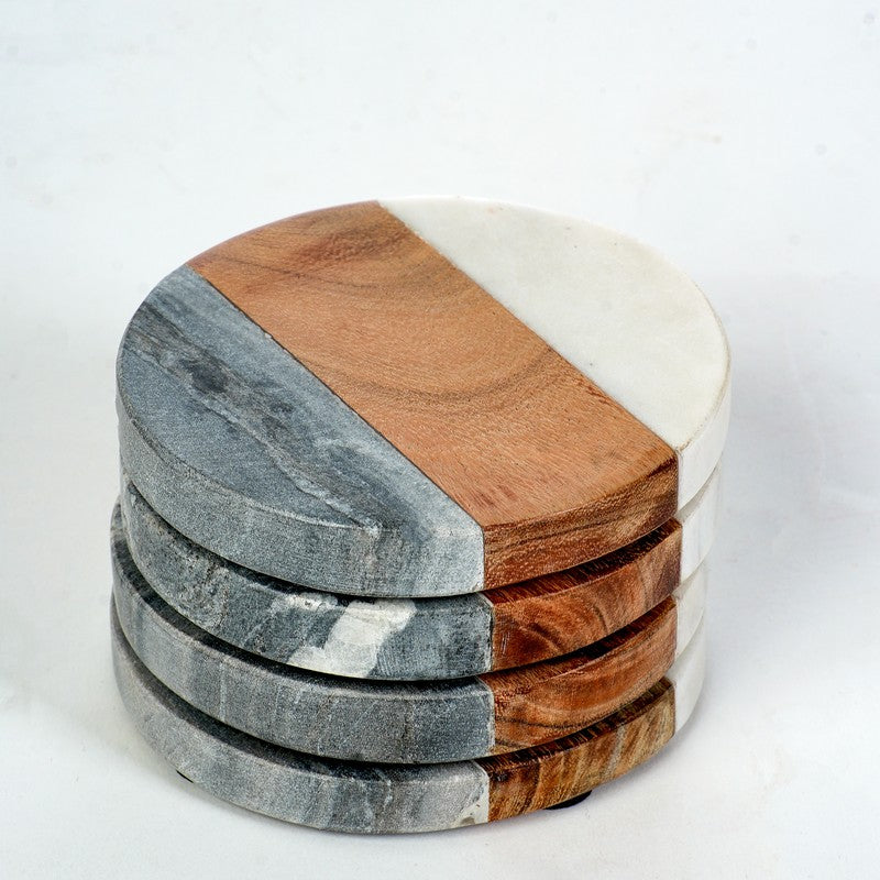 Darvos Boho Marble & Acacia Wood Coaster - Set Of Four media 4