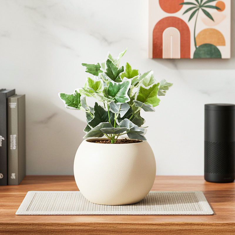 Artificial White Ivy Plant With Black Fiber Pot - 0.9 Feet