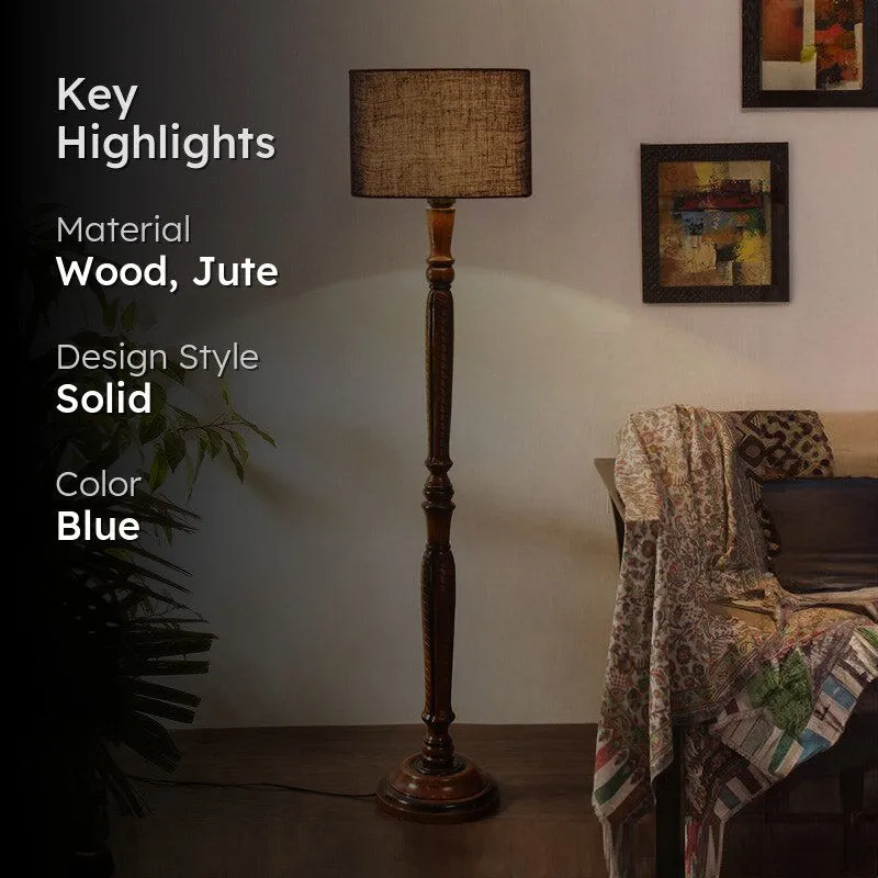 Biya Vintage Wooden Floor Lamp With Jute Shade - Blue media 2