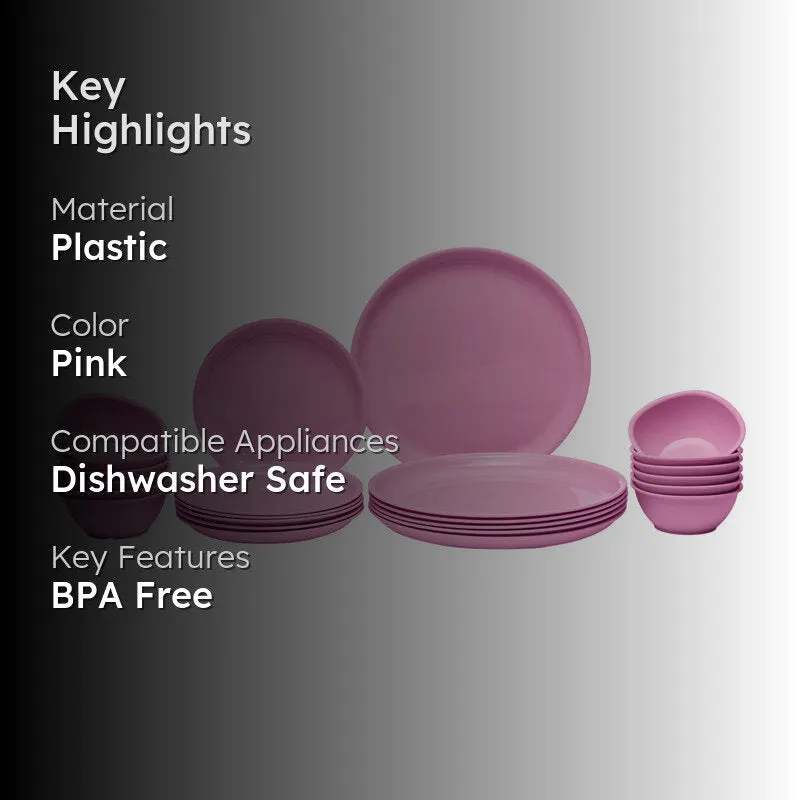 Mihaya Pink Dinner Set (400 ml) - 24 Piece Set media 2