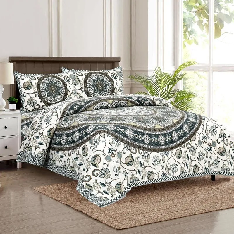 Niranja Ethnic Cotton Flat Bedsheet (Green) - 160 TC media 1