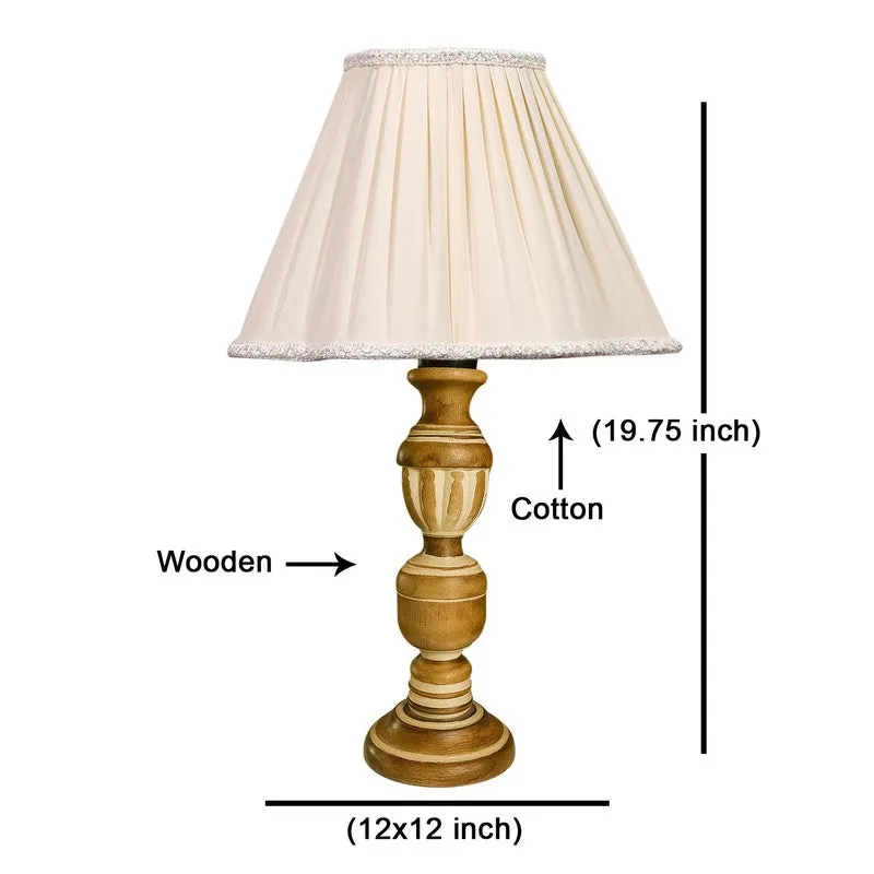 Zenrae Pleat Wooden Table Lamp - OffWhite,Brown media 8