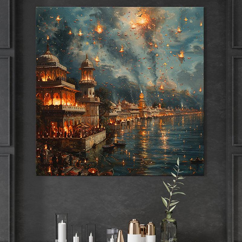 Cityscape Lights Poly Canvas Wall Painting