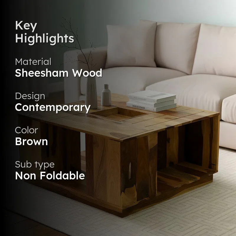 Uervon Sheesham Wooden Center Table - Brown media 2