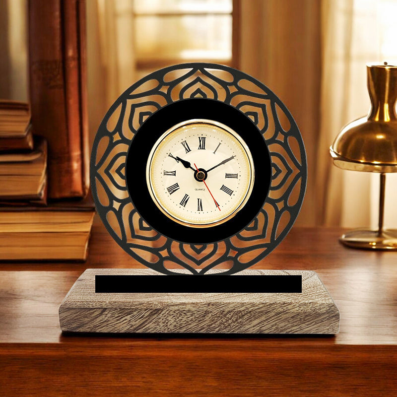 Mandala Noir Analog Table Clock