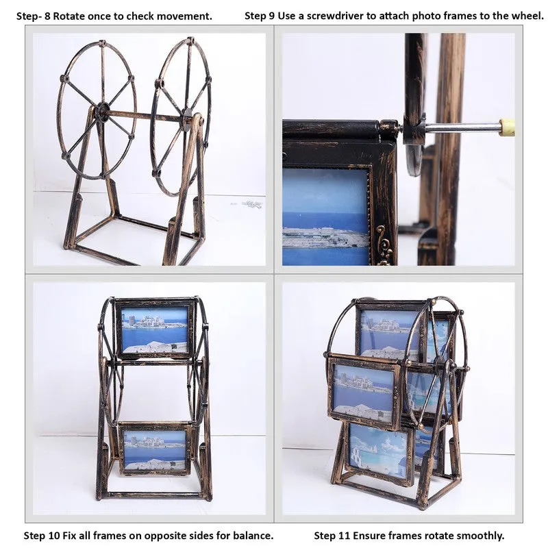 Antique Ferrous Wheel Rotating Plastic Photo Frame - Brown media 9