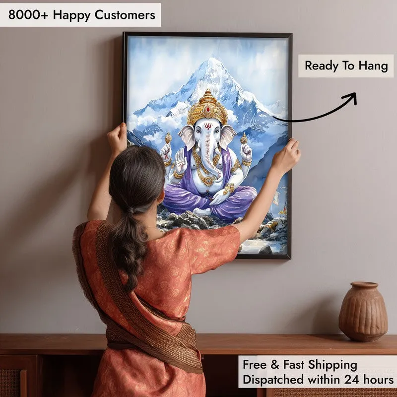 Ganapati Of The Heights Spiritual Archival Paper Wall Painting With Frame - Black media 7