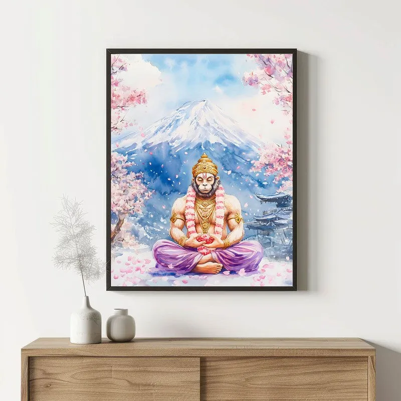 Divine Chiranjeevi Spiritual Archival Paper Wall Painting With Frame - Black media 1