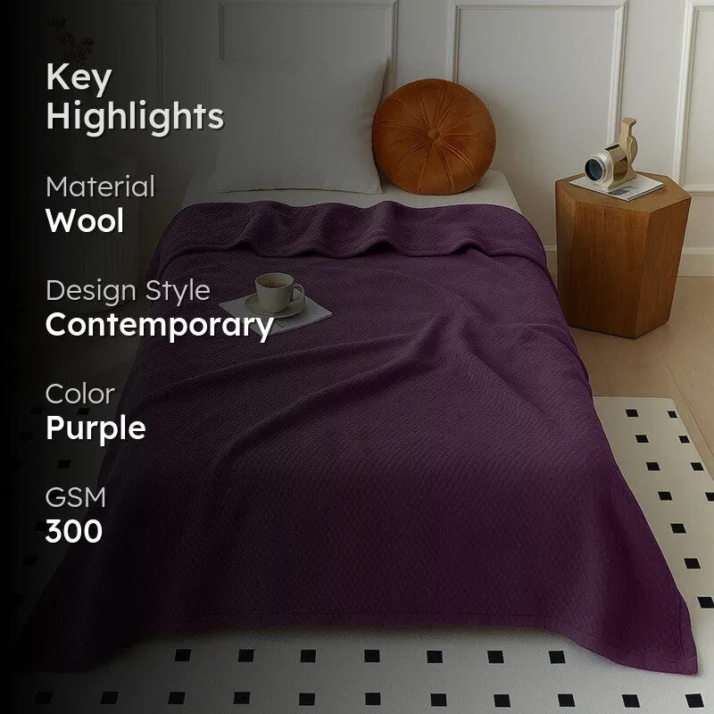 Plushyn Solid Woolen Blanket (Purple) - 300 GSM - 2