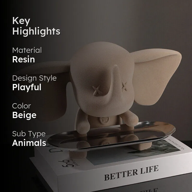 Elephant Tray Showpiece - Beige - 2