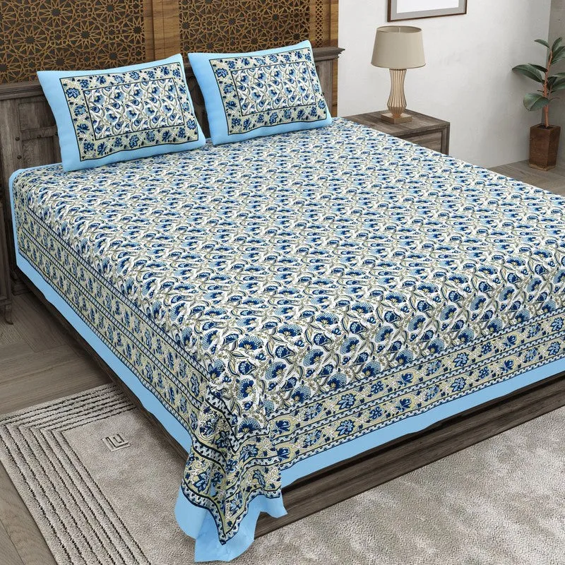Lineet Cotton Bedsheet (Blue,White) - 240 TC media 1
