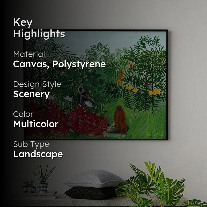 Tropical Forest With Monkeys Canvas Painting By Henri Rousseau - Black Frame media 2
