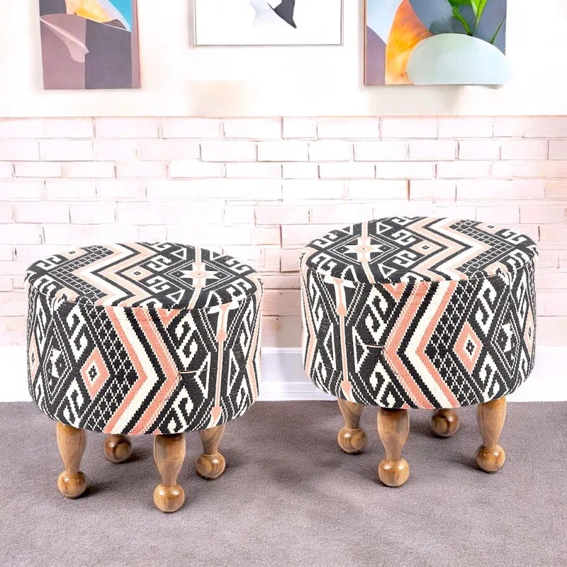 Fverix Acacia Wooden Ottomans (Multicolor) - Set Of Two media 1