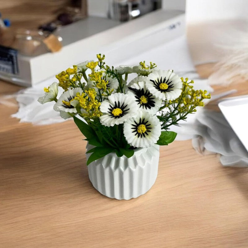 Faux Aster Plant With Ceramic Pot - White & Yellow media 4