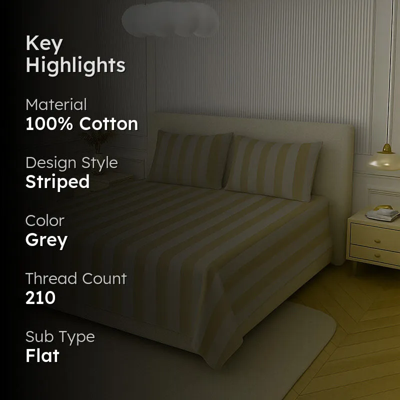 Elegance Striped Cotton Bedsheet (Dark Grey) - 210 TC media 2