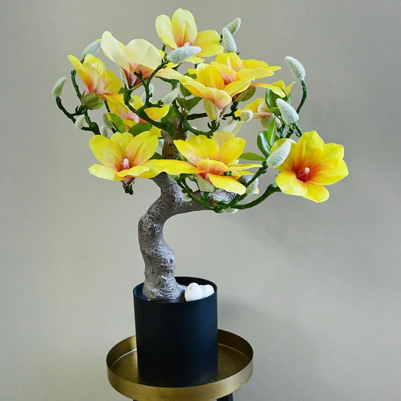 Magnira Artificial Mini Magnolia Tree With Black Plastic Pot (Yellow) - 50 cm media 3