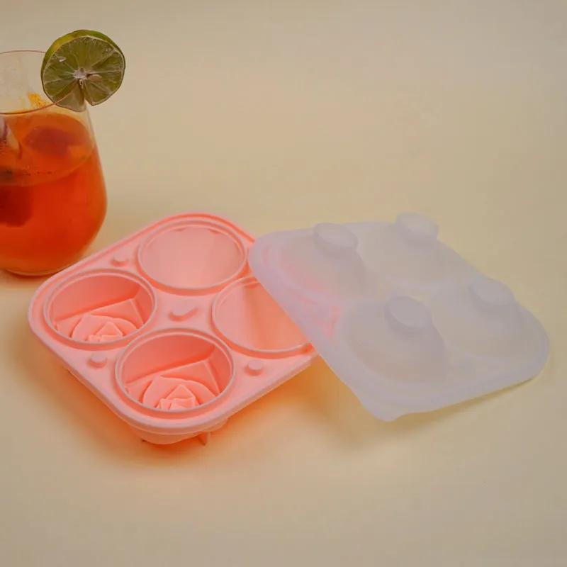 Rose Trio Silicone 4-Cube Ice Mould - Pink media 1