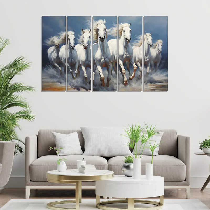 White Horse Stride Wall Painting - Set Of Five media 3