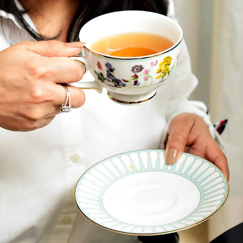 Basant 24k Gold Brushed Porcelain Tea Cup & Saucer (300 mL) - Set of Six media 5