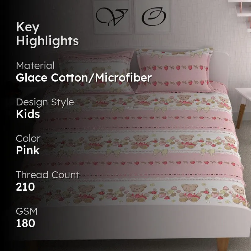 Teddy Love Printed Microfiber Bedsheet - 180 GSM media 2