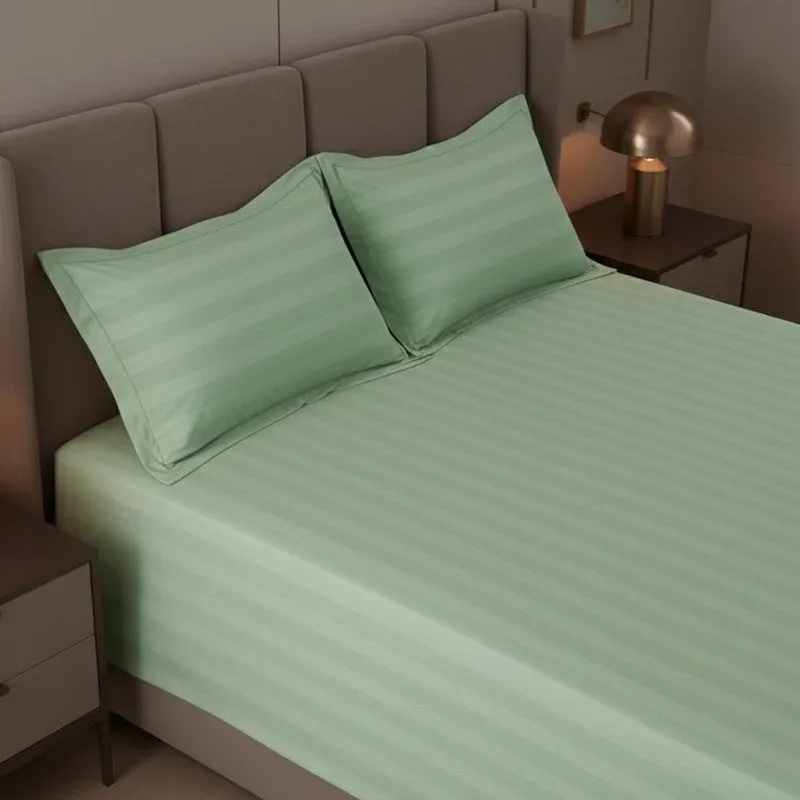 Elias Striped Cotton Bedsheet (400 TC) - Green media 6