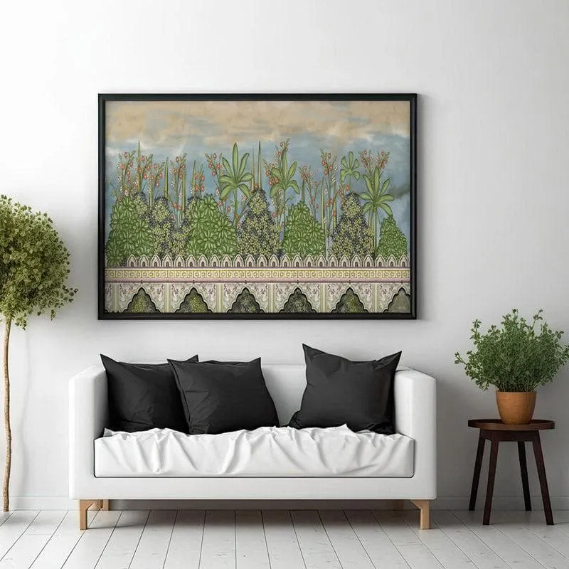 Mughal Heritage Garden Canvas Wall Painting - Black Frame media 3