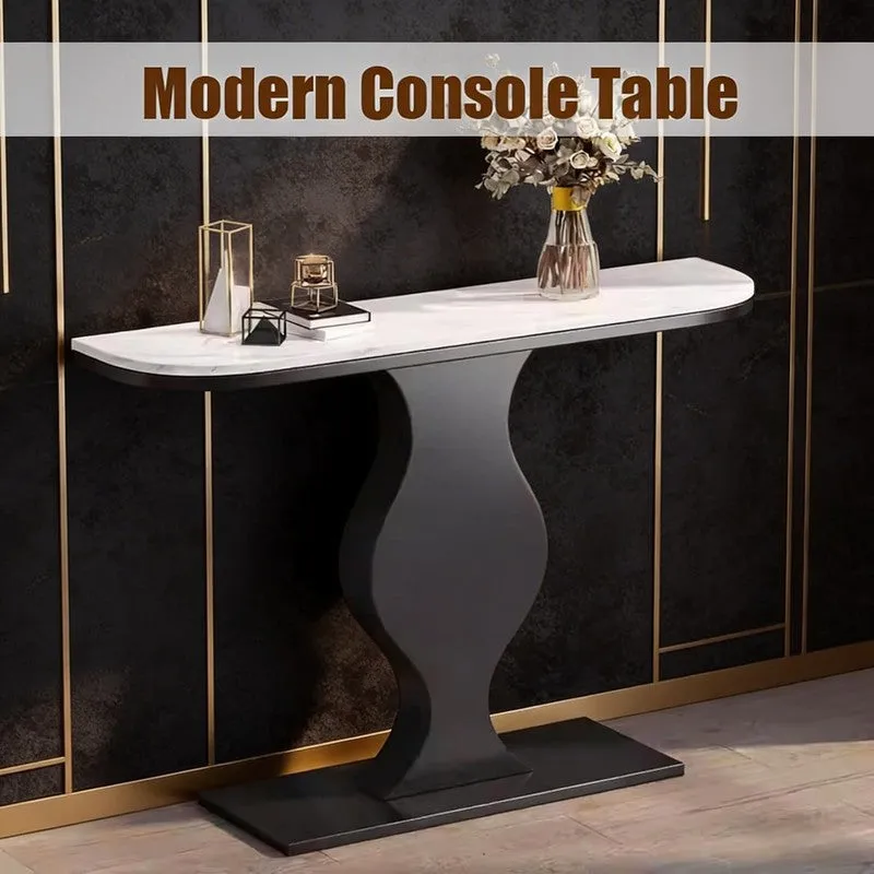 Curvy Metal Console Table with Marble Top (Black) - Medium media 6