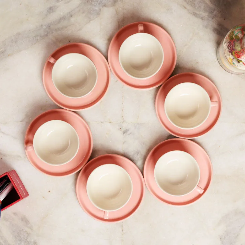Blush & Brew Cup & Saucer (Pink/240 mL Each) - Set of Six - 7