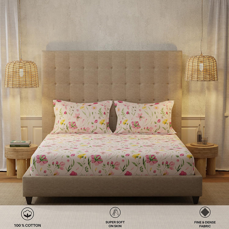 Urban Space Meadows Rose Cotton Bedsheet (Pink) - 200 TC media 4