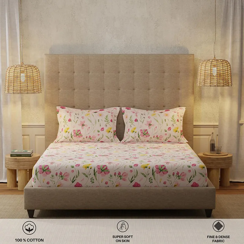 Urban Space Meadows Rose Cotton Bedsheet (Pink) - 200 TC media 4