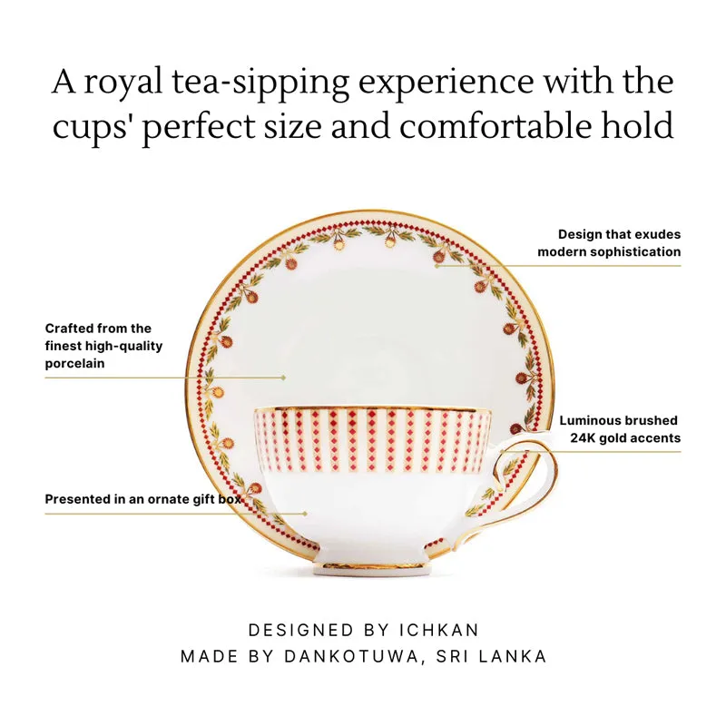 Gilded 24k Gold Brushed Porcelain Tea Cup & Saucer (300 mL) - Set of Six media 7